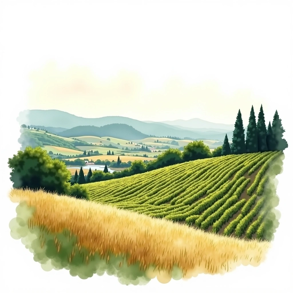 Mount Veeder wine region — watercolor illustration