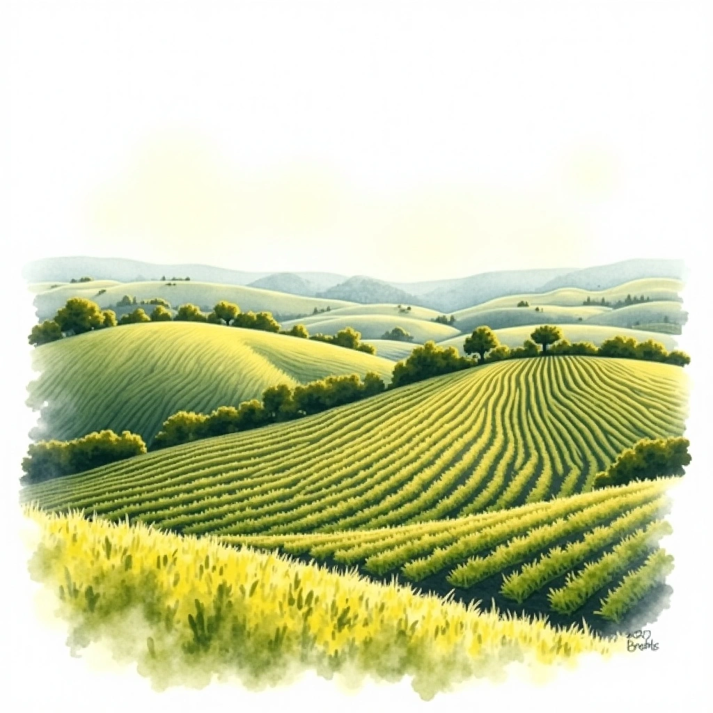 Muscadet-Sevre et Maine wine region — watercolor illustration