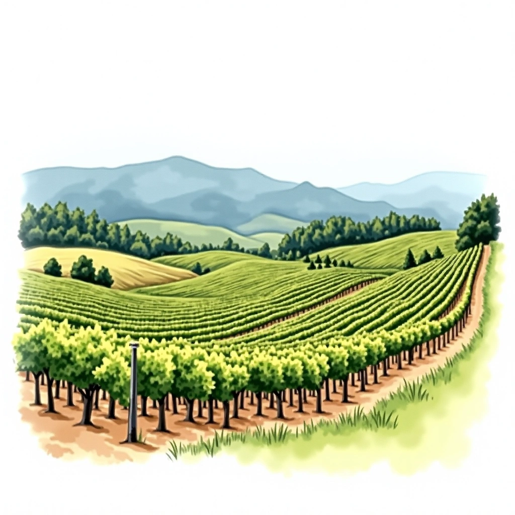 Naramata Bench wine region — watercolor illustration