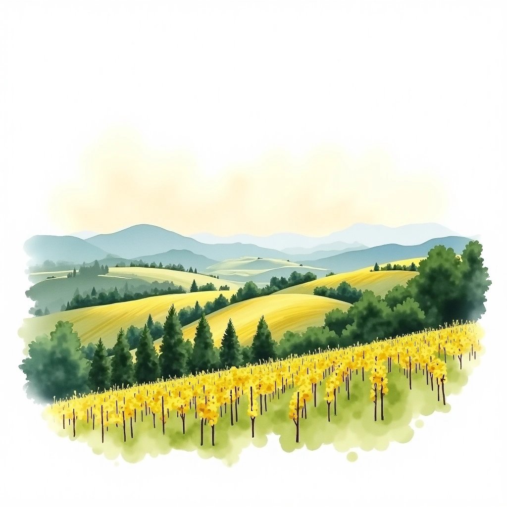 Nebbiolo d'Alba wine region — watercolor illustration