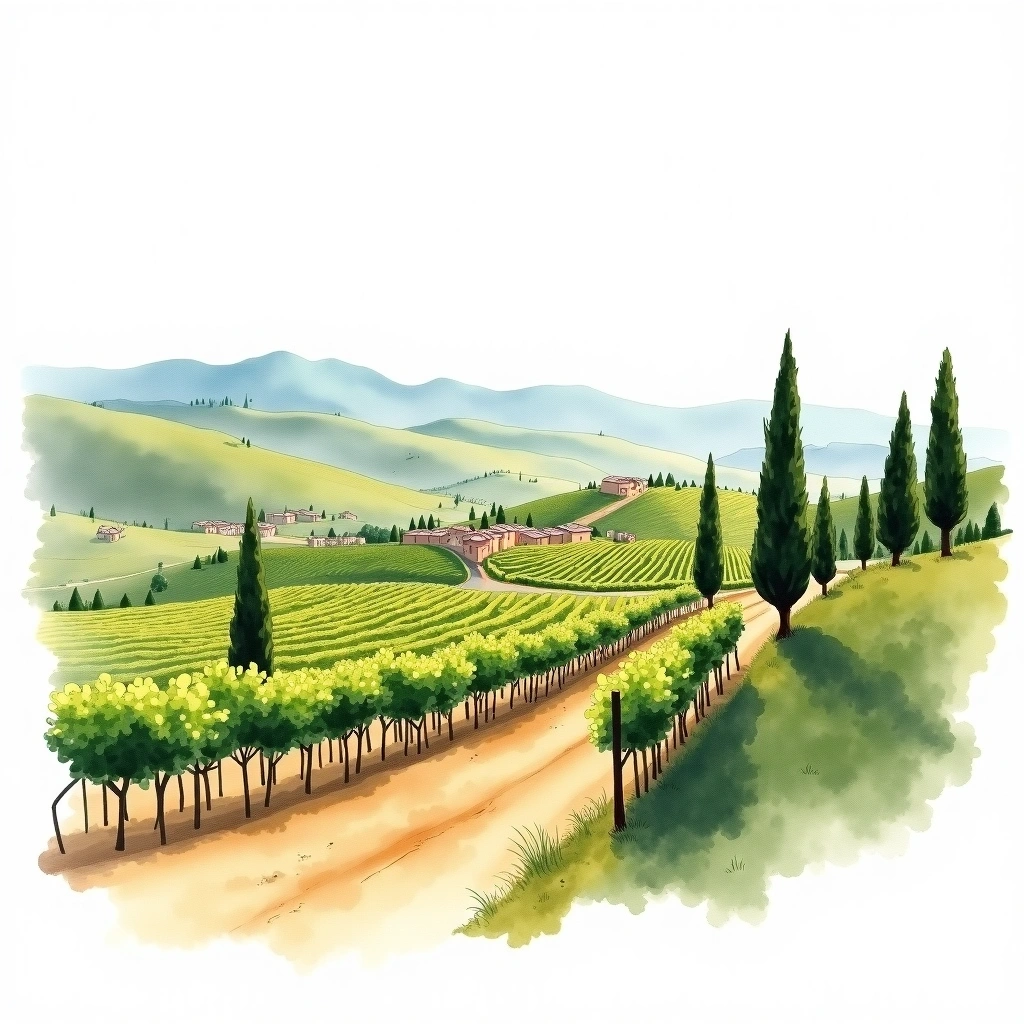 Nemea wine region — watercolor illustration