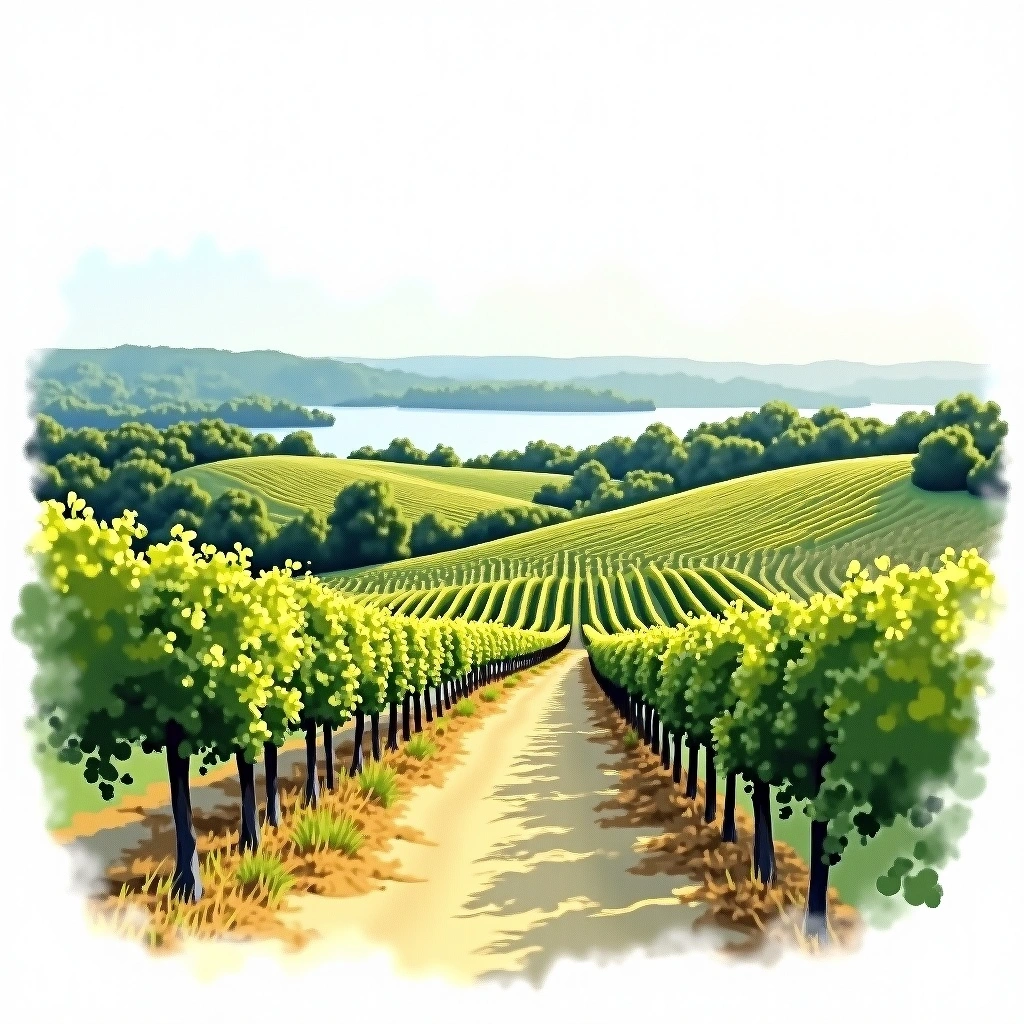 Niagara Lakeshore wine region — watercolor illustration