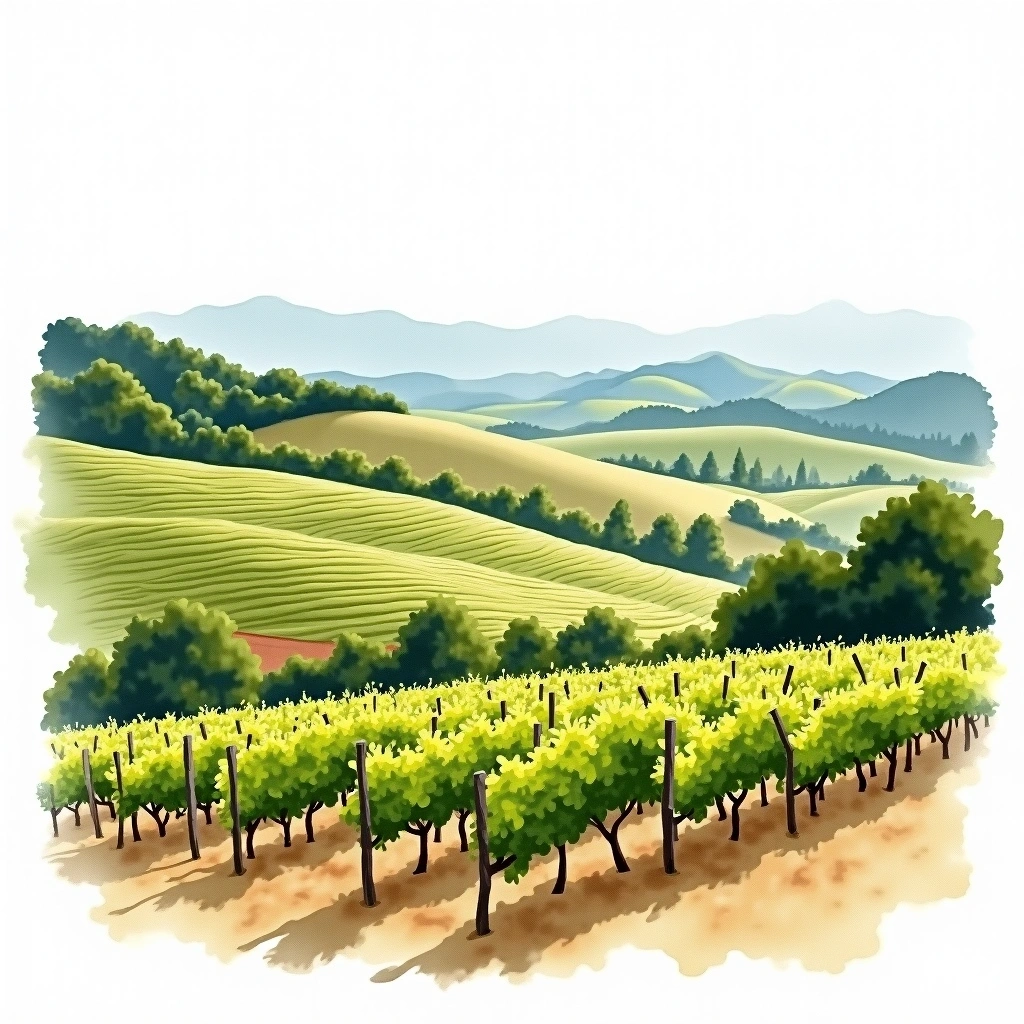 North Coast wine region — watercolor illustration