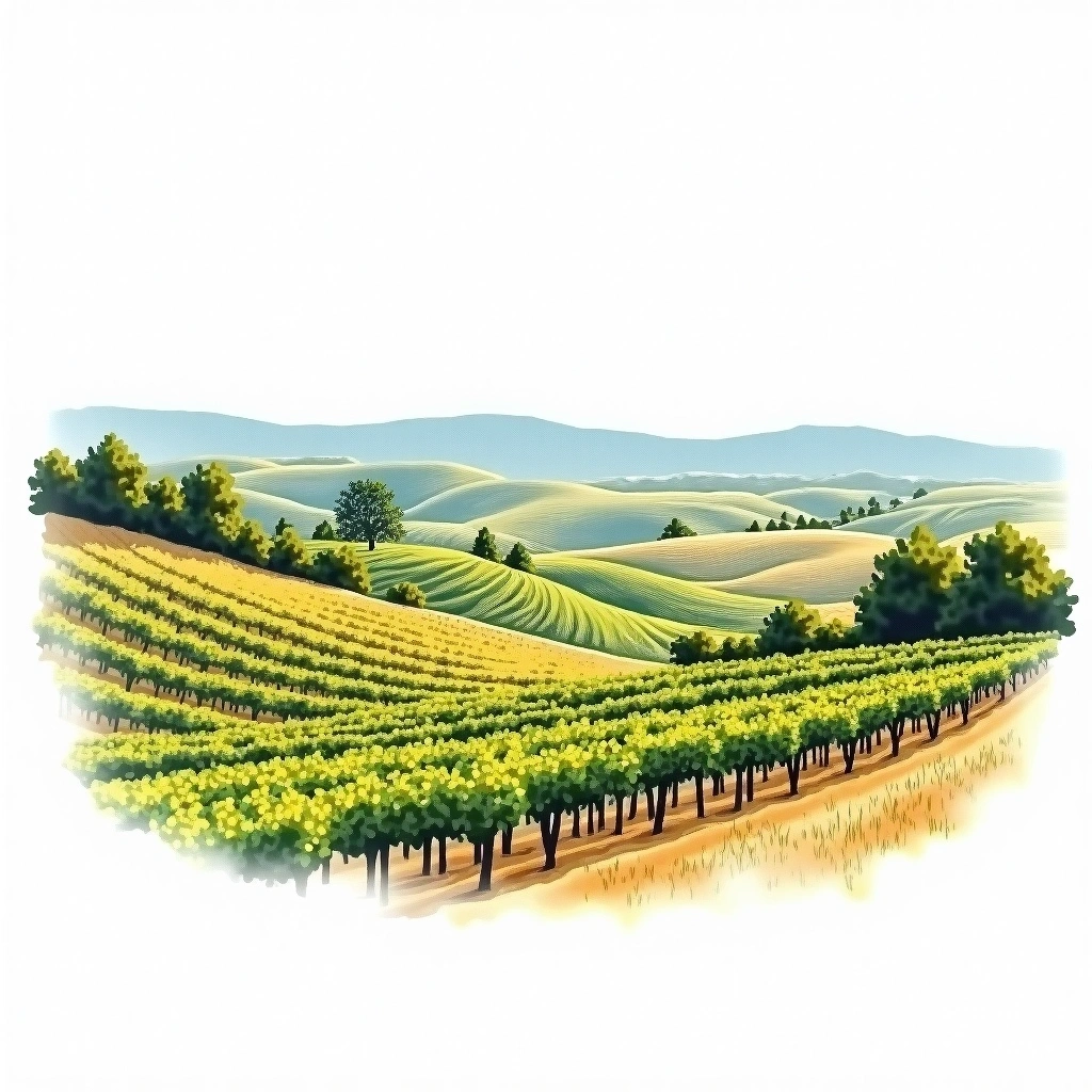 Oak Knoll District wine region — watercolor illustration