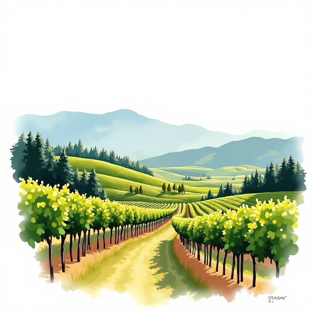 Okanagan Valley wine region — watercolor illustration
