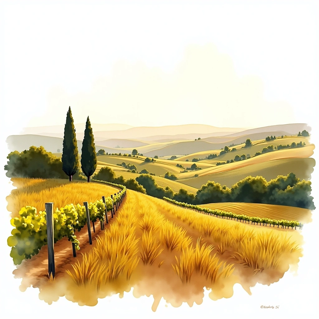 Oloroso Sherry wine region — watercolor illustration