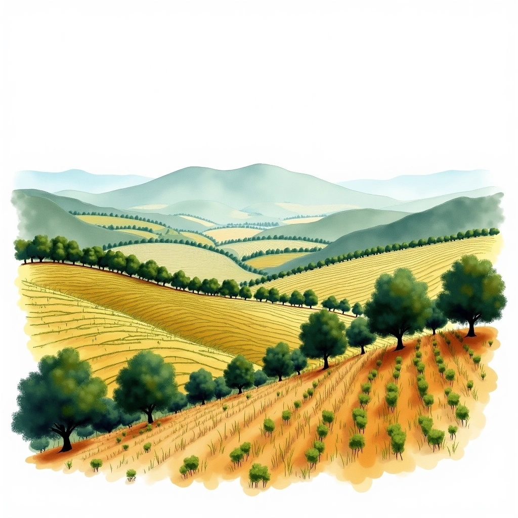 Paraje Altamira wine region — watercolor illustration