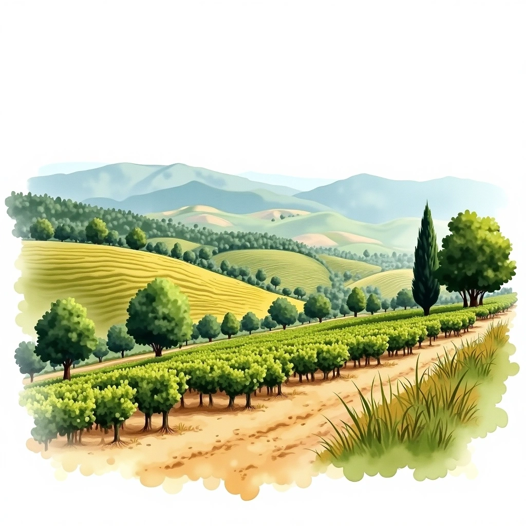 Penedès wine region — watercolor illustration
