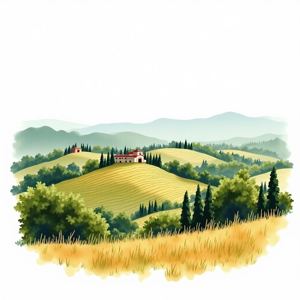 Piemonte wine region — watercolor illustration