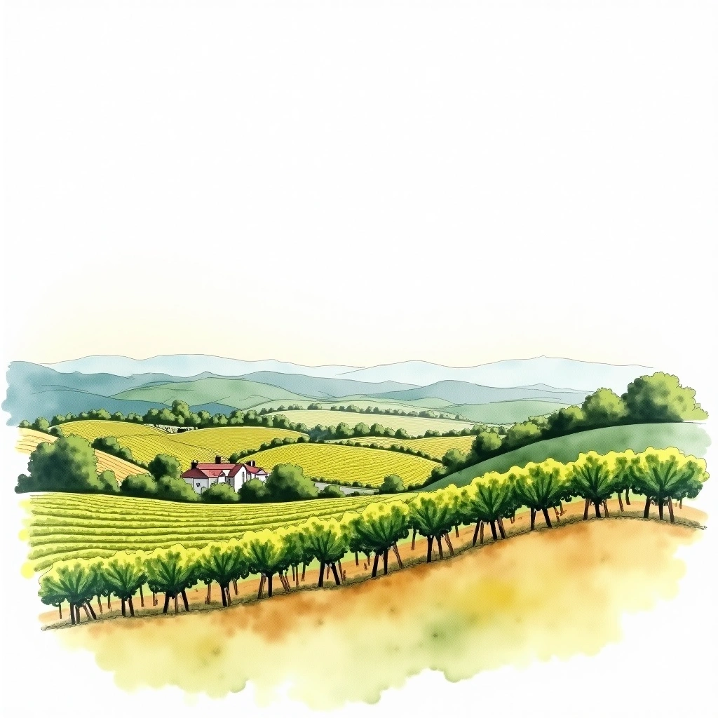 Pommard wine region — watercolor illustration