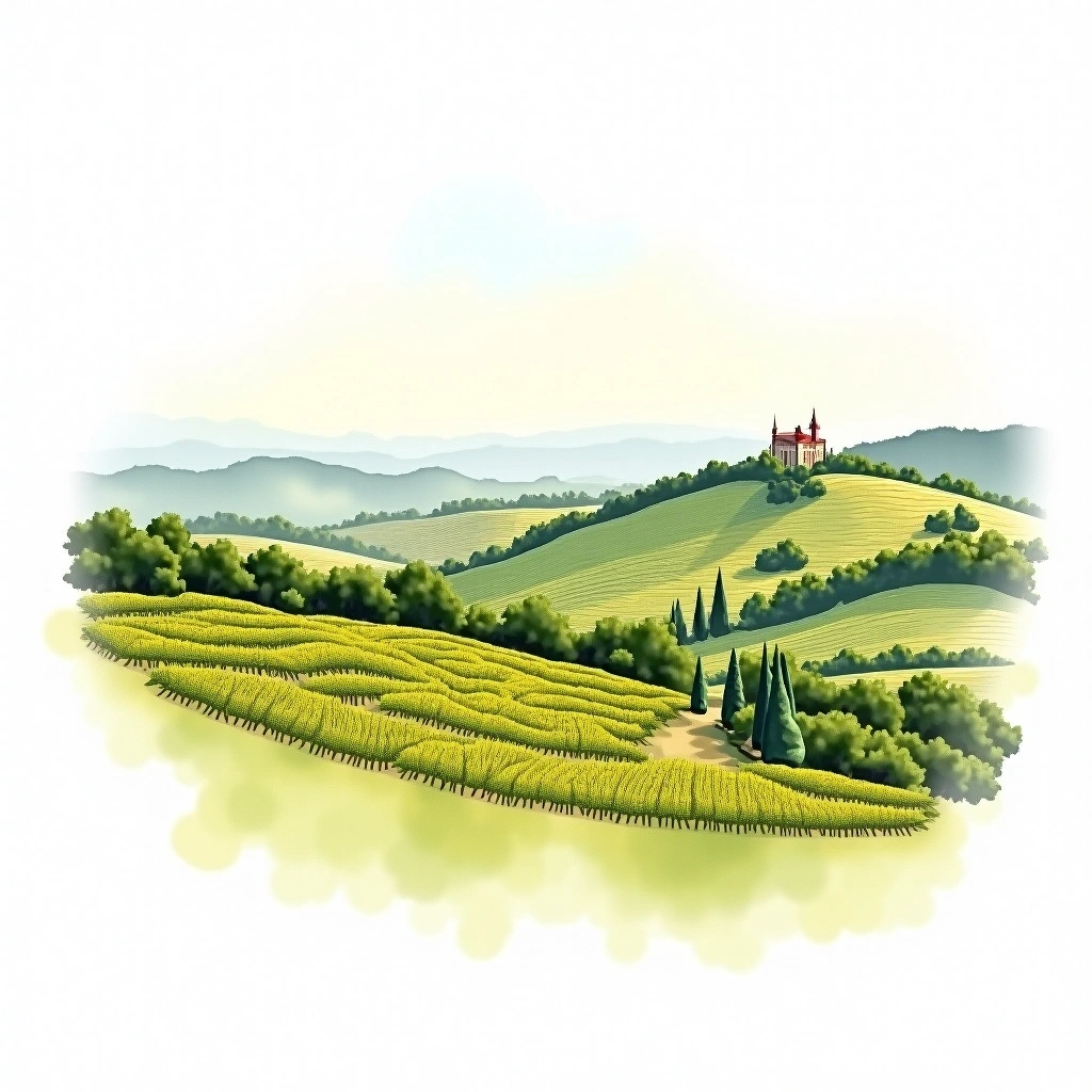 Premières Côtes de Bordeaux wine region — watercolor illustration