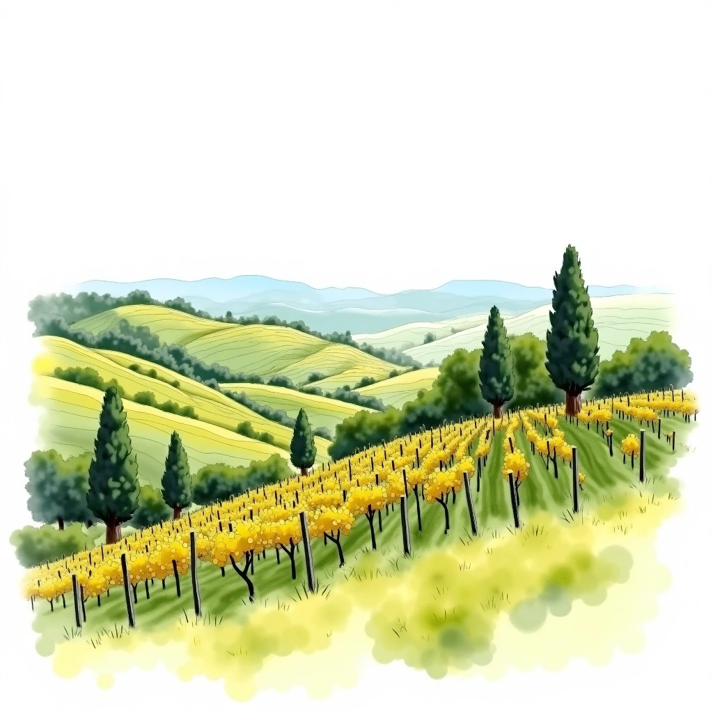 Primitivo di Manduria wine region — watercolor illustration