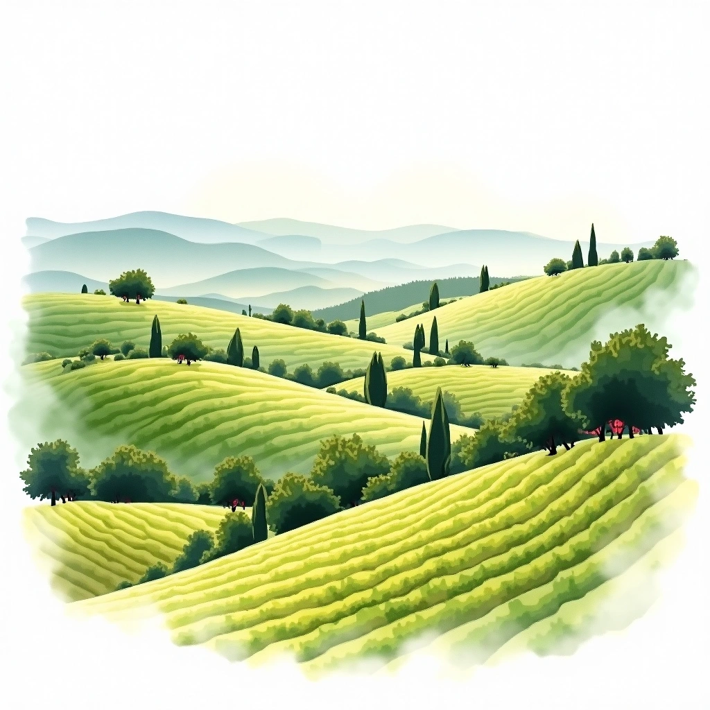 Prosecco di Treviso wine region — watercolor illustration