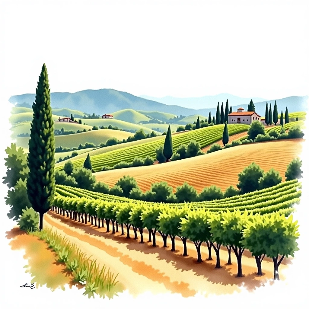 Provence wine region — watercolor illustration