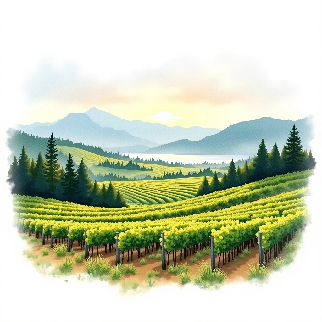 Puget Sound wine region — watercolor illustration