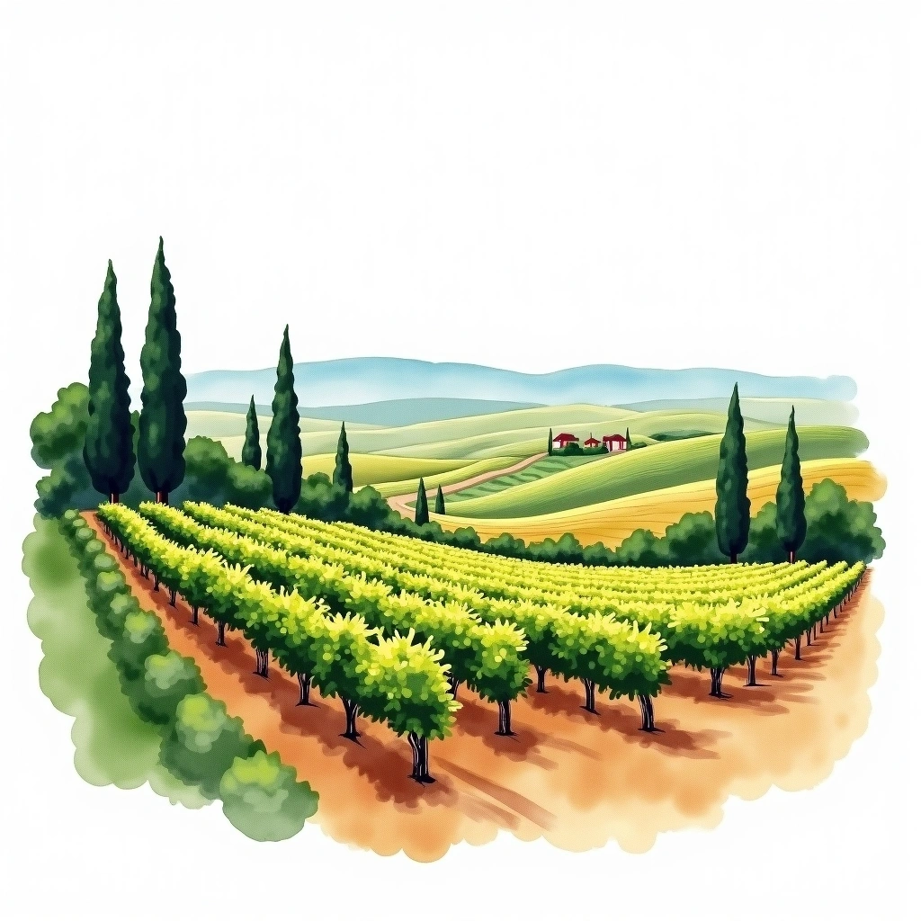 Puglia wine region — watercolor illustration