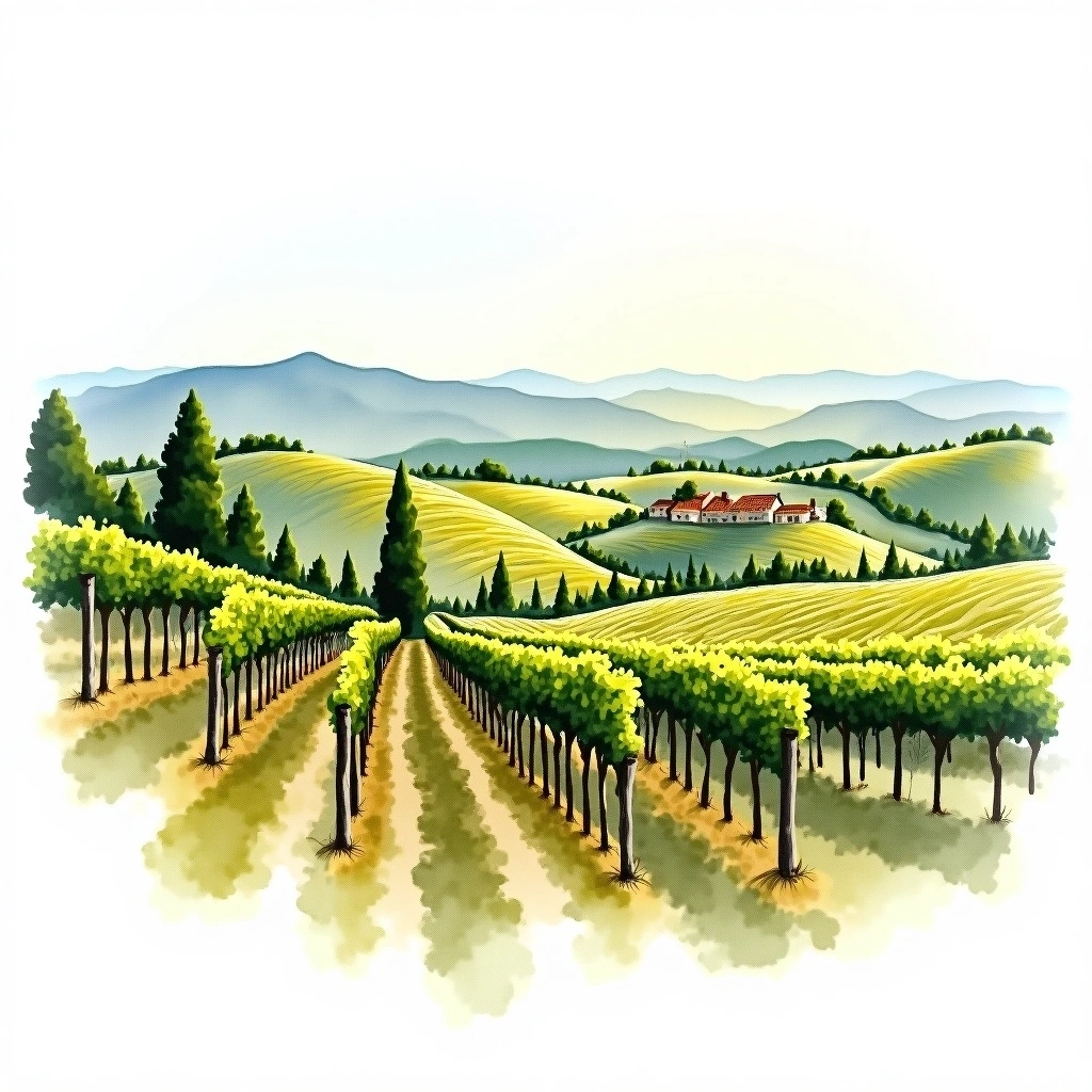 Puisseguin-Saint-Émilion wine region — watercolor illustration