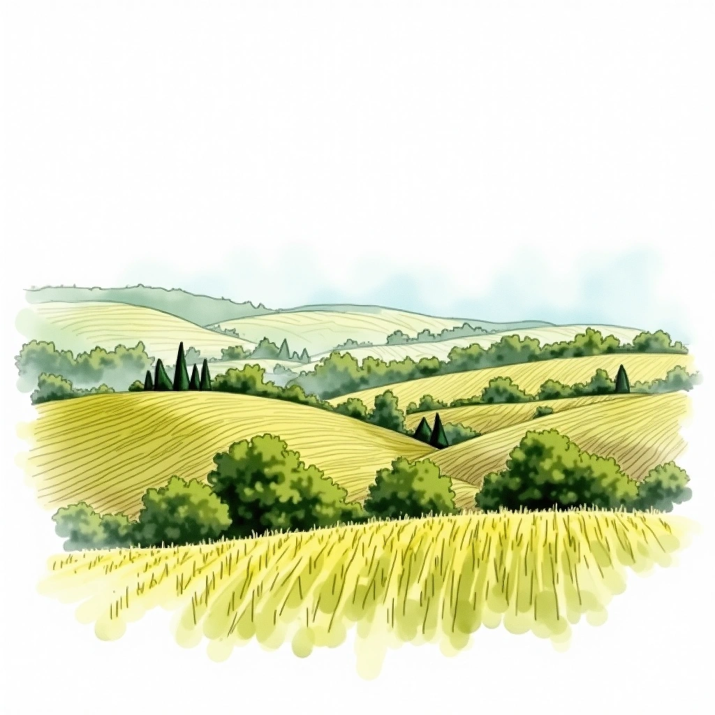 Puligny-Montrachet 1er Cru 'Champ Gain' wine region — watercolor illustration
