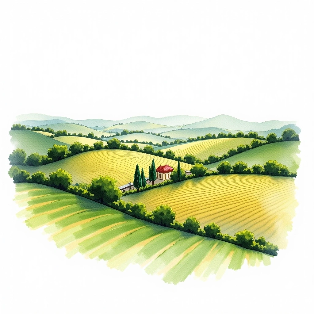 Puligny-Montrachet wine region — watercolor illustration