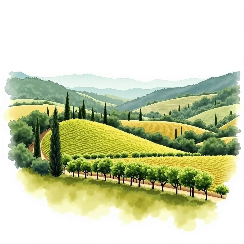 Recas wine region — watercolor illustration