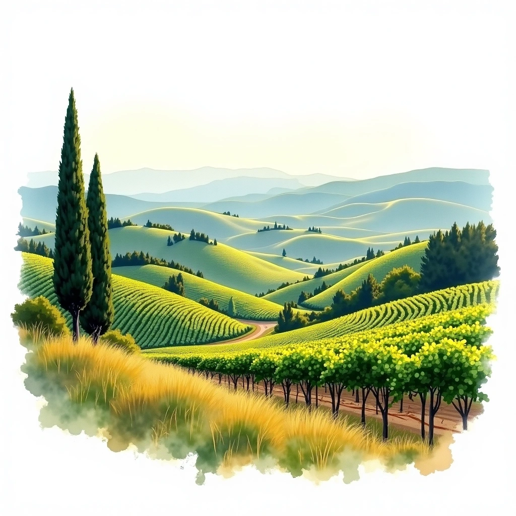 Recioto della Valpolicella Classico wine region — watercolor illustration