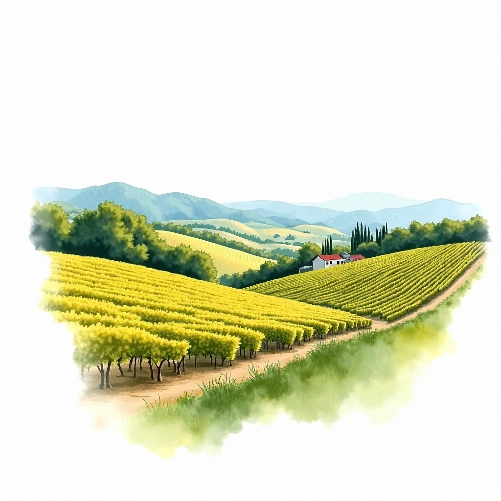 Rhone Valley wine region — watercolor illustration