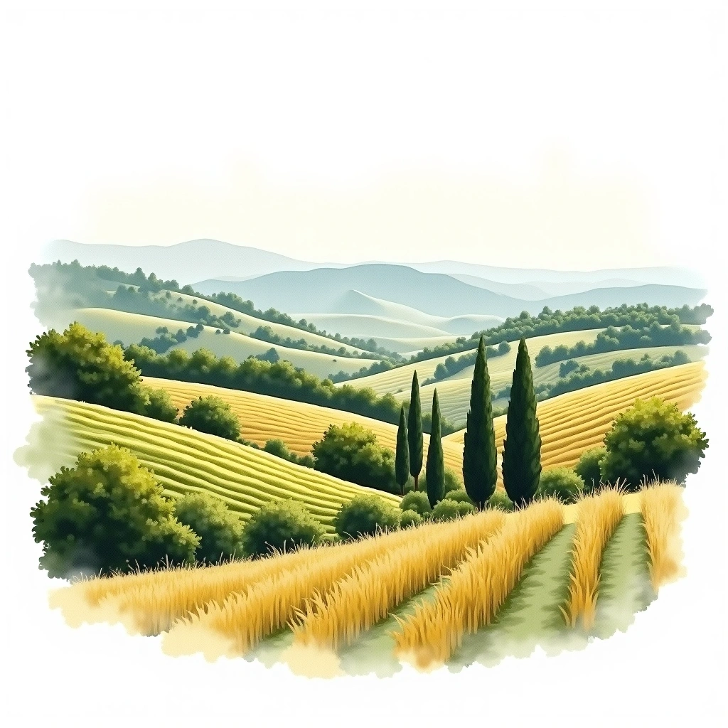 Roero wine region — watercolor illustration