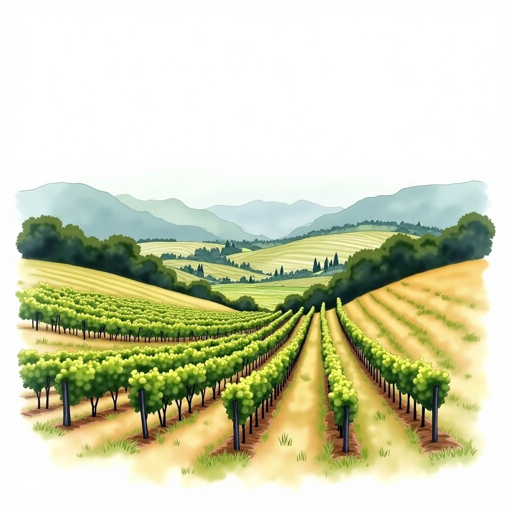 Долина Рог wine region — watercolor illustration