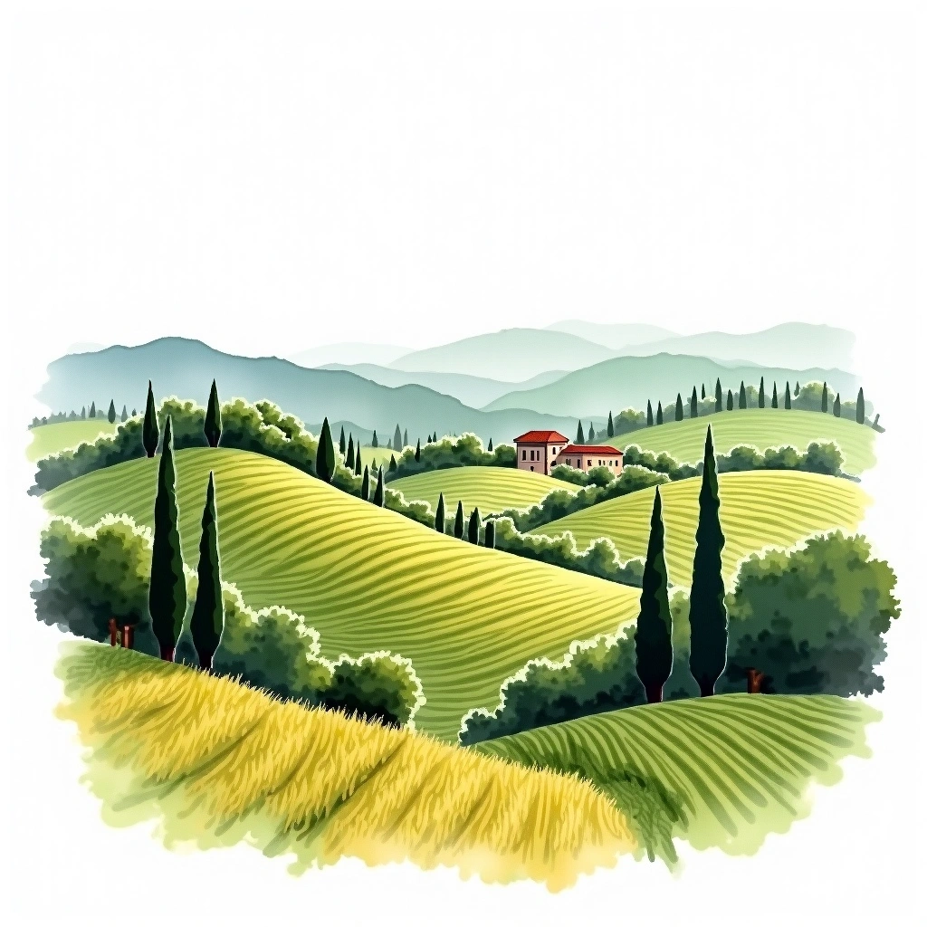 Rosso di Montalcino wine region — watercolor illustration