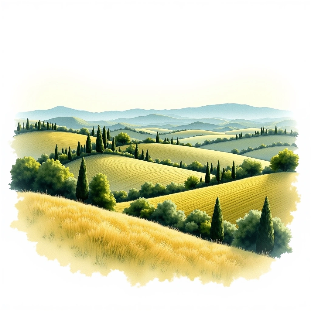 Rosso di Montepulciano wine region — watercolor illustration