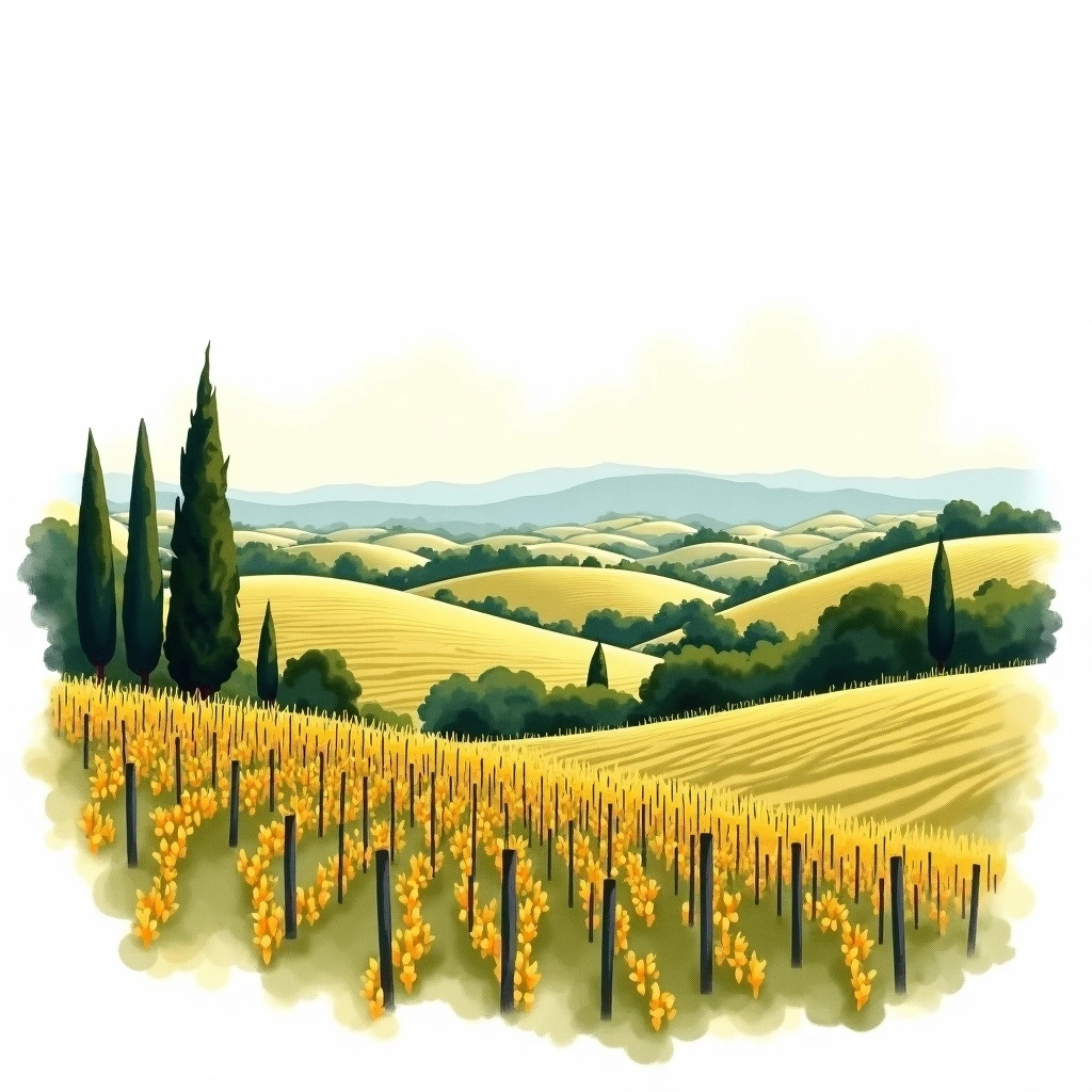 Rosso Piceno wine region — watercolor illustration