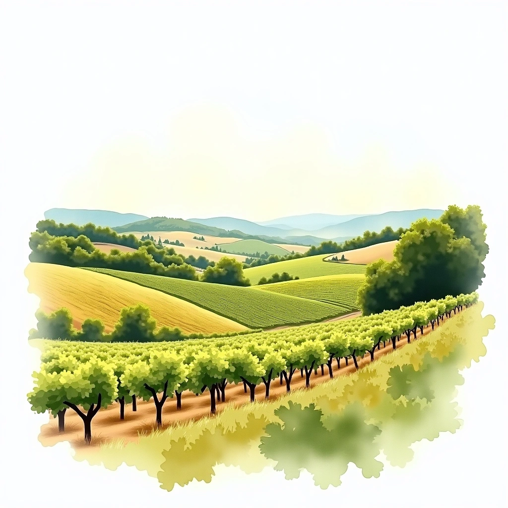 Rully wine region — watercolor illustration