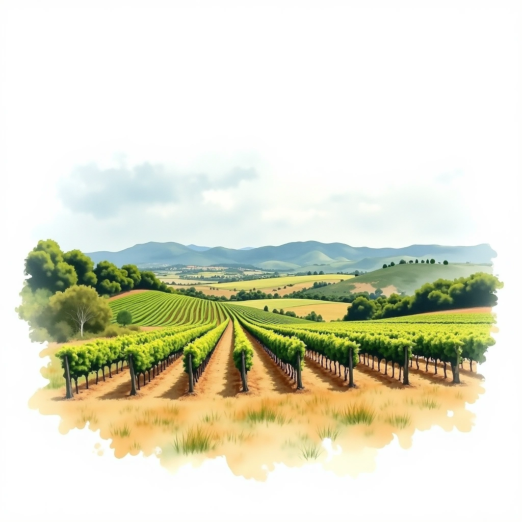 Rutherford wine region — watercolor illustration
