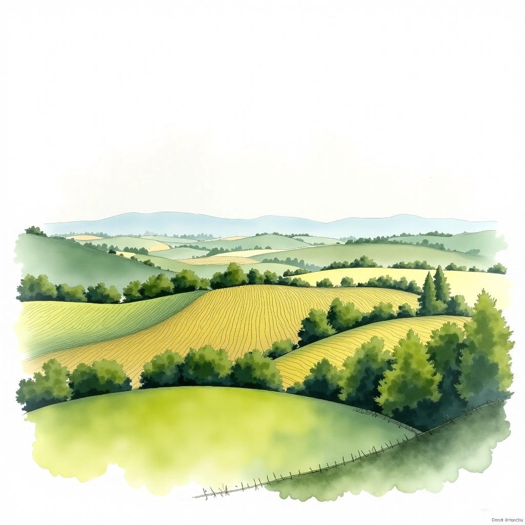 Saint-Aubin 1er Cru 'En Remilly' wine region — watercolor illustration