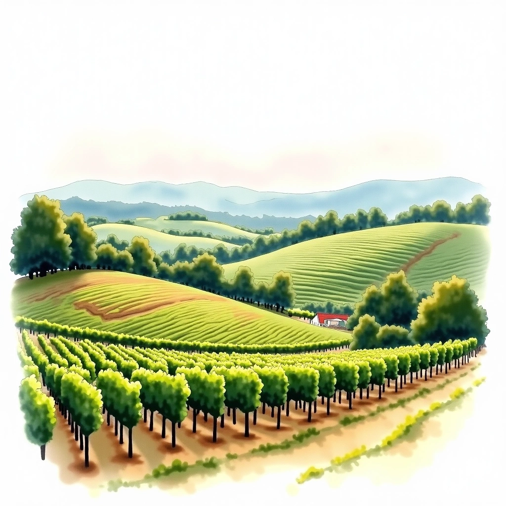 Saint-Aubin wine region — watercolor illustration