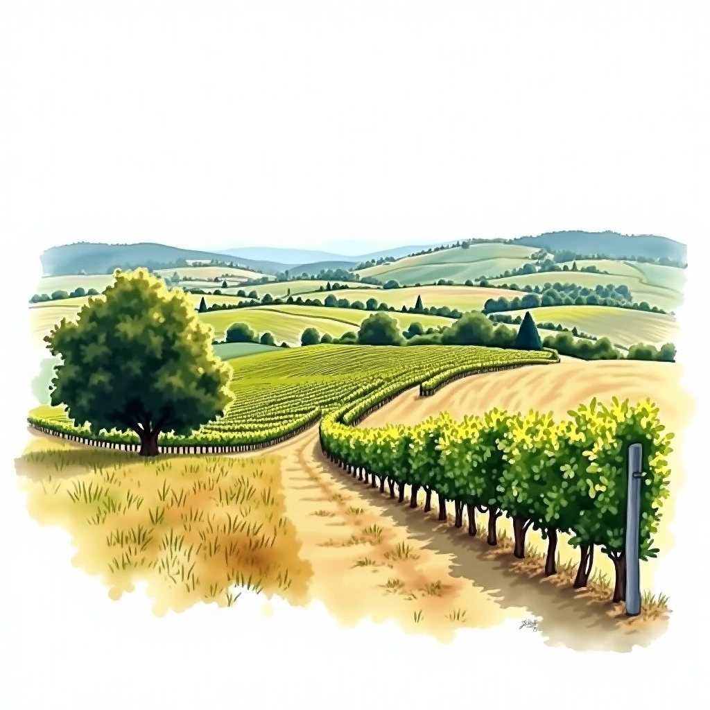 Saint-Chinian wine region — watercolor illustration
