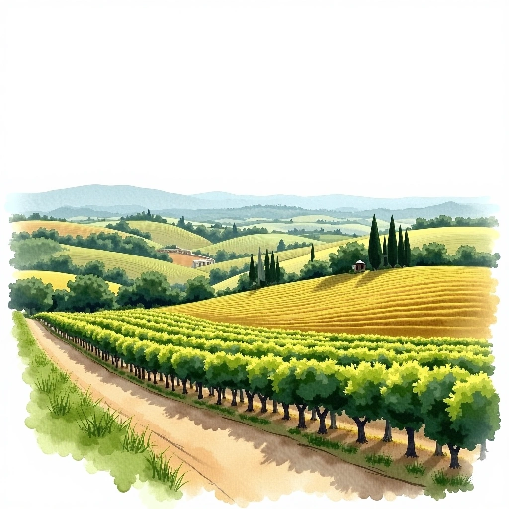 Saint-Émilion wine region — watercolor illustration