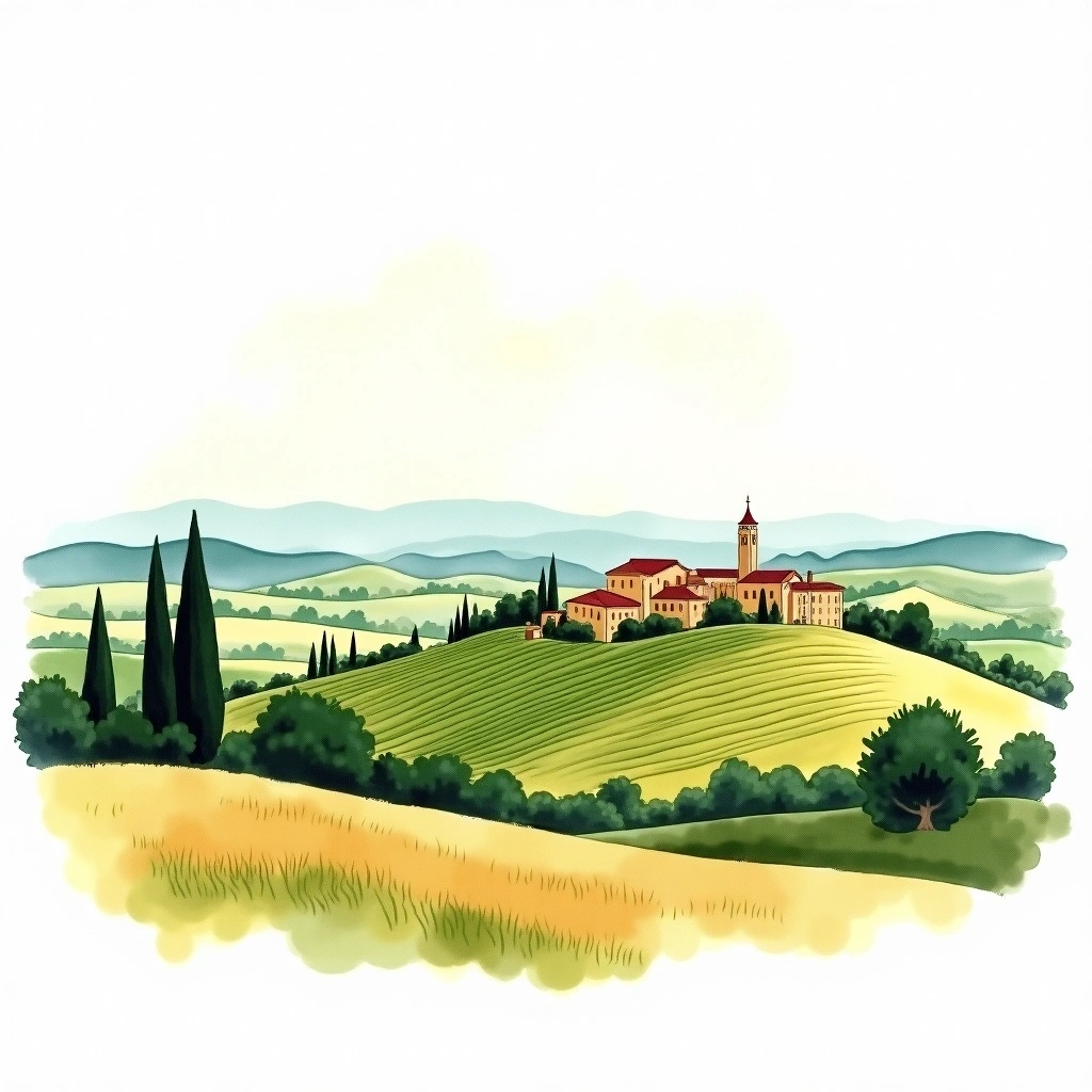 San Gimignano wine region — watercolor illustration
