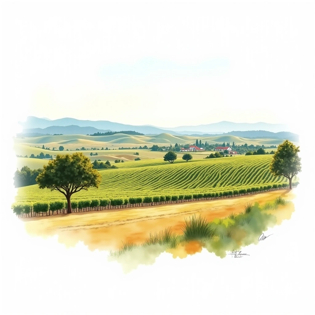 San Luis Obispo County wine region — watercolor illustration