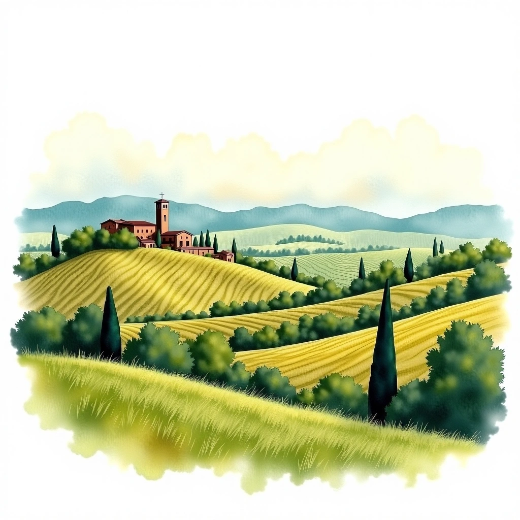 Sangiovese di Romagna wine region — watercolor illustration
