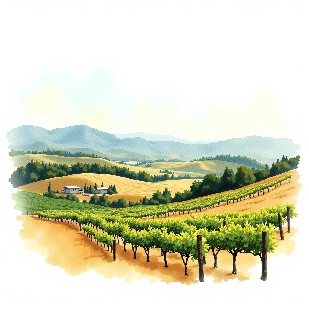 Santa Barbara County wine region — watercolor illustration