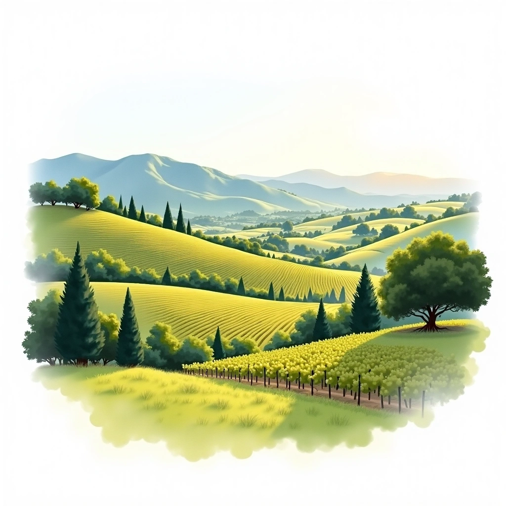 Santa Clara County wine region — watercolor illustration