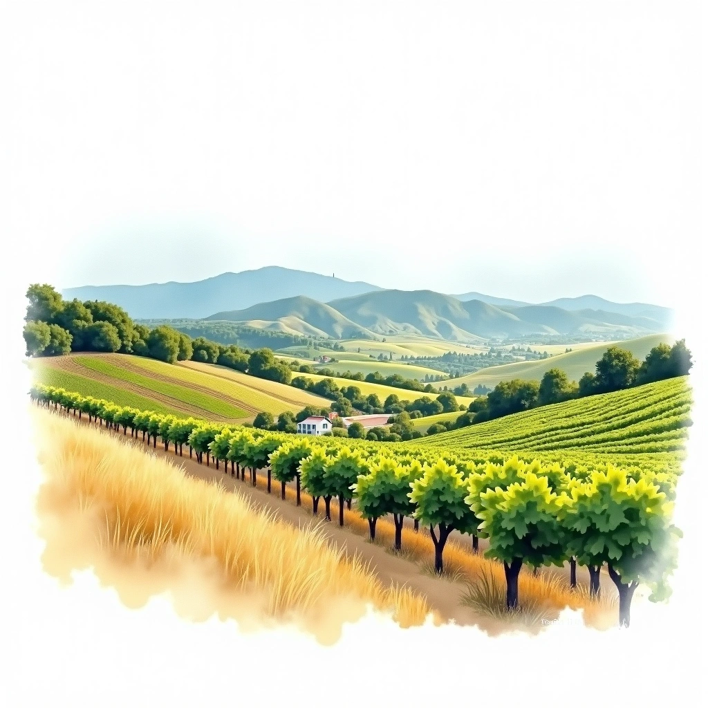Santa Clara Valley wine region — watercolor illustration