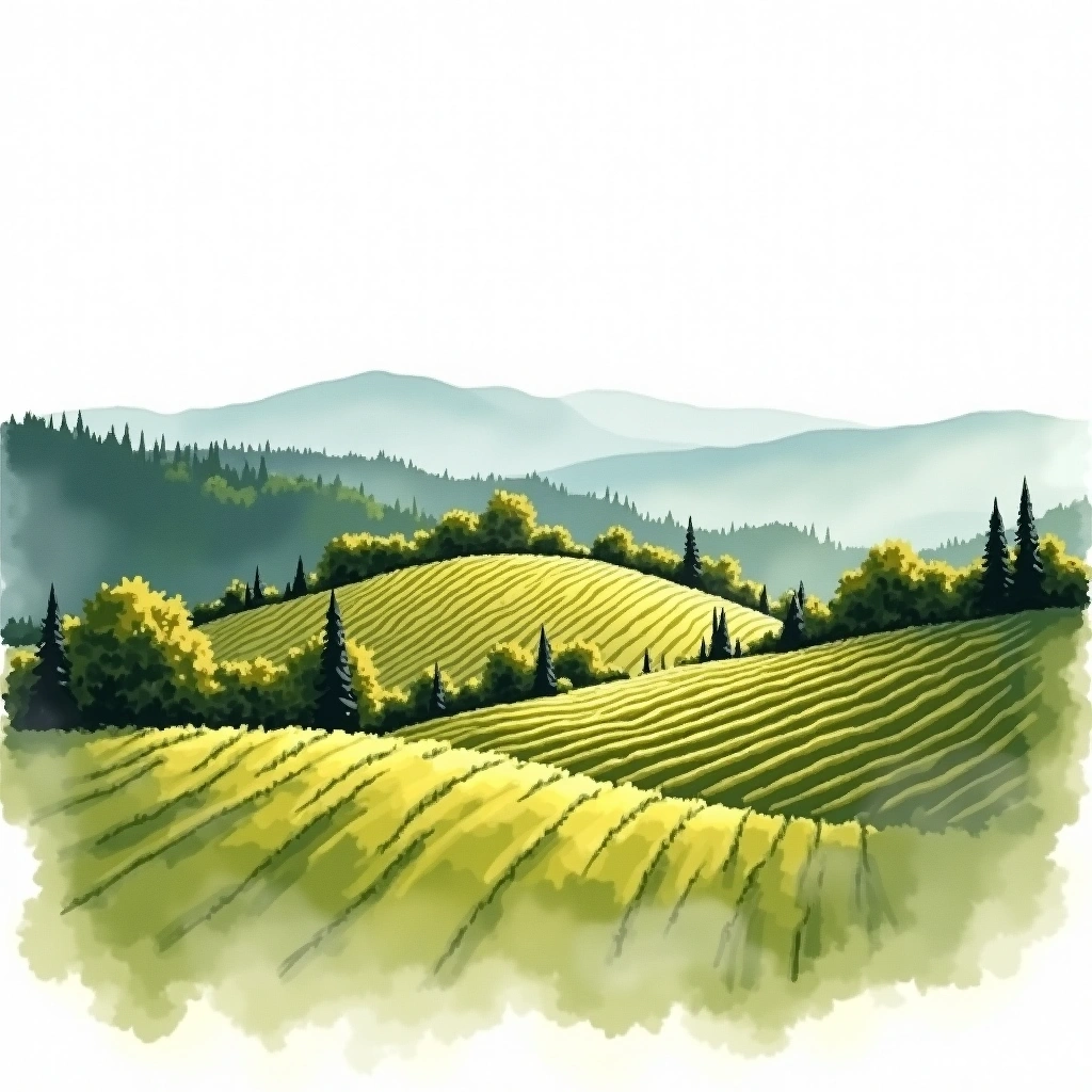 Santa Cruz Mountains wine region — watercolor illustration