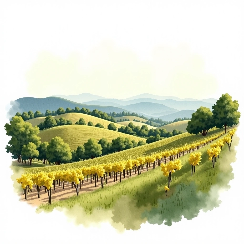 Santa Lucia Highlands wine region — watercolor illustration