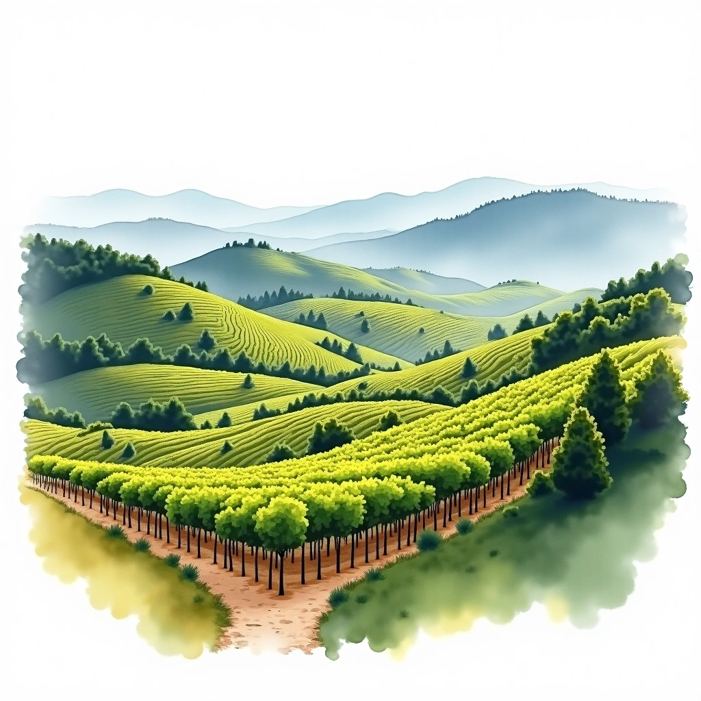 Santiago wine region — watercolor illustration