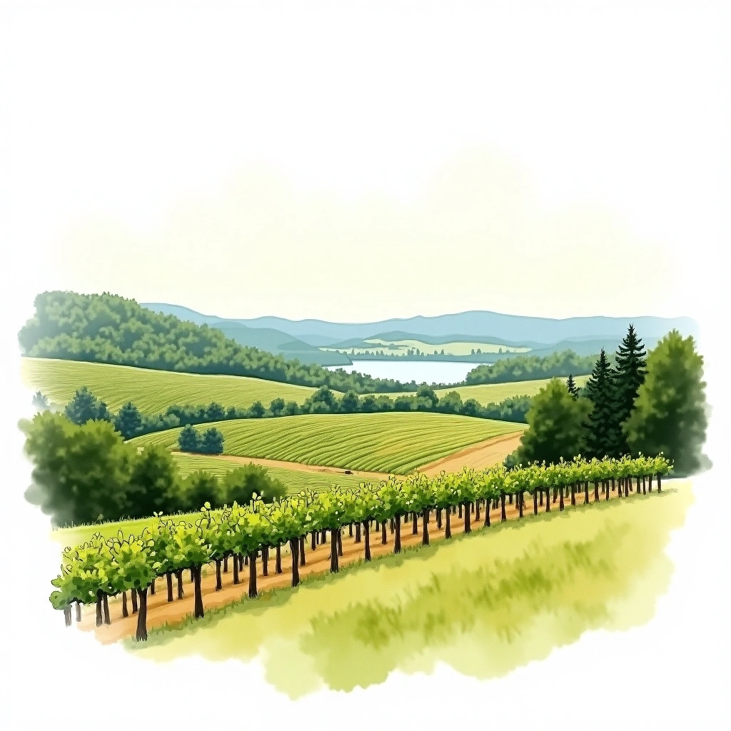 Seneca Lake wine region — watercolor illustration