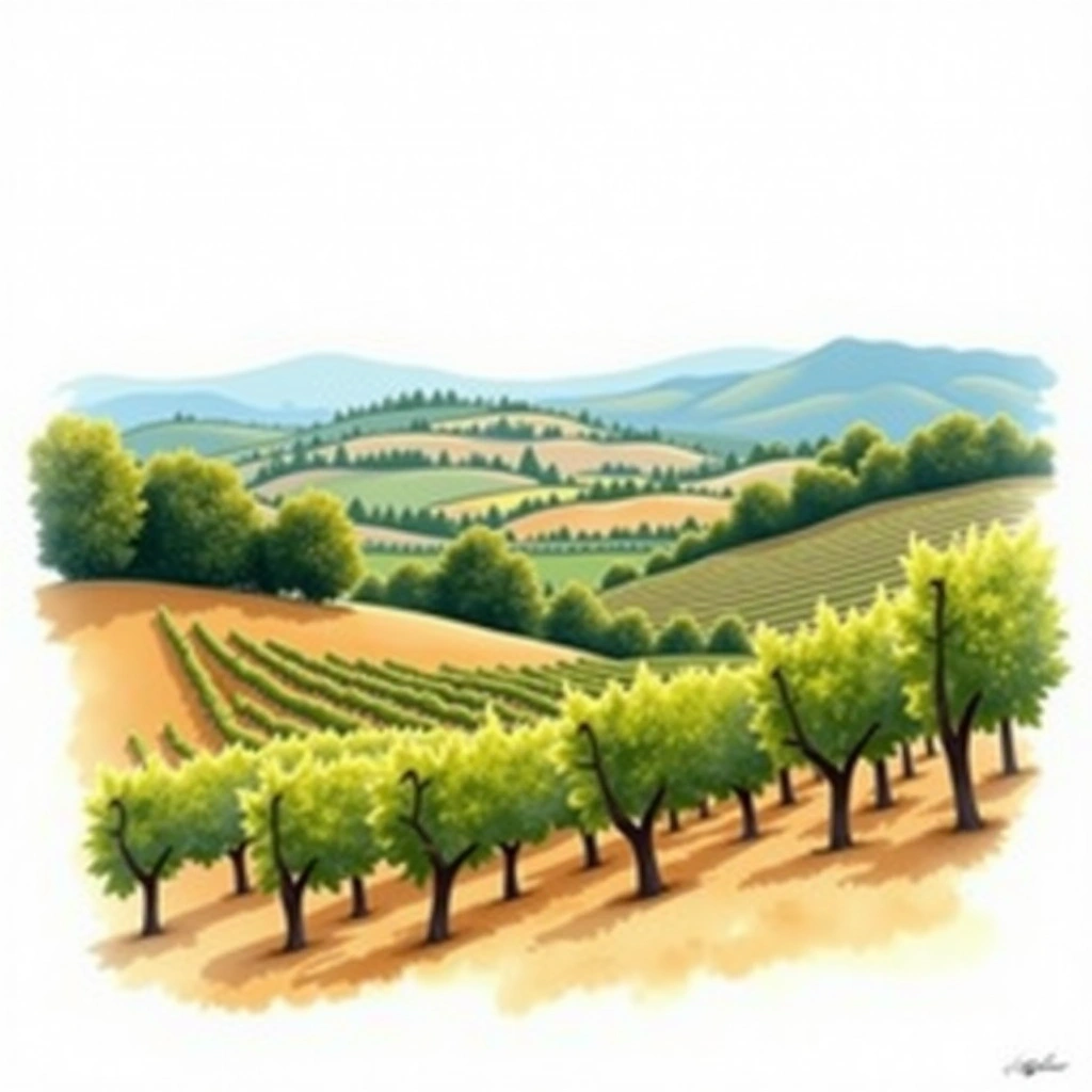 Sicilia wine region — watercolor illustration