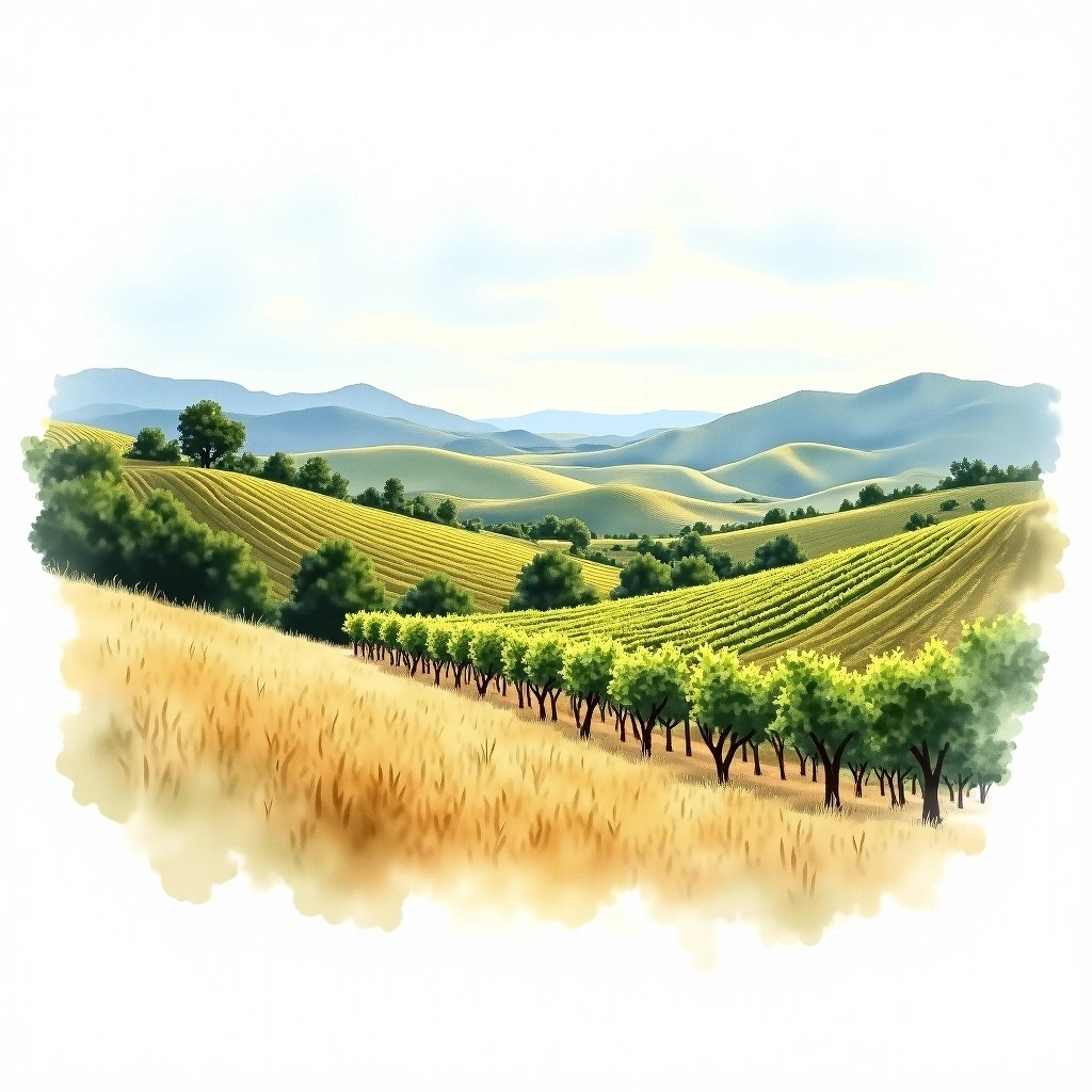 Sierra Foothills wine region — watercolor illustration