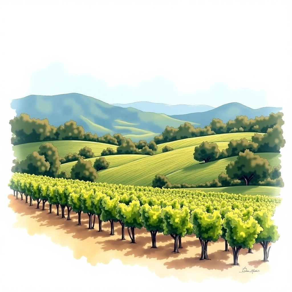 Sonoma County wine region — watercolor illustration